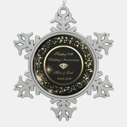 Gold Confetti Diamond 50th Wedding Jubileum Tin Sneeuwvlok Ornament (Voorkant)