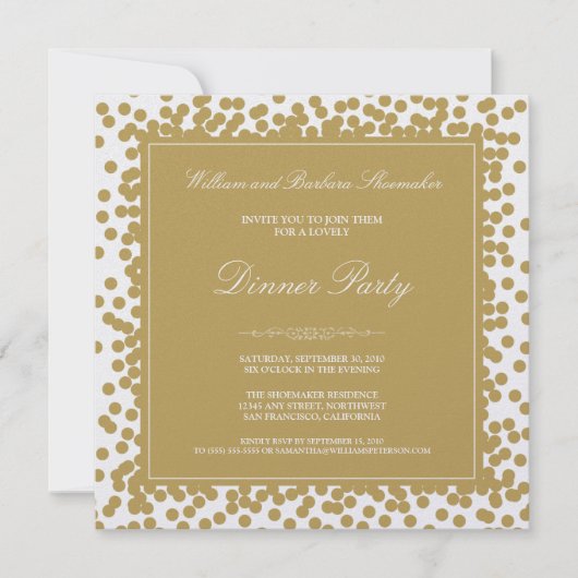 Gold Confetti Dinner Party-uitnodiging Kaart (Voorkant)
