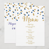 Gold Confetti Donkerblauw Wedding Menu (Voorkant / Achterkant)