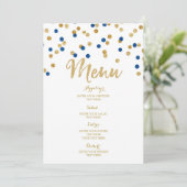 Gold Confetti Donkerblauw Wedding Menu (Staand voorkant)