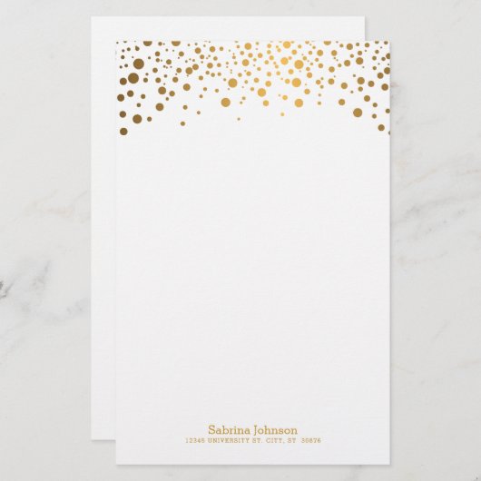 Gold Confetti Dot Print Briefpapier (Voorkant / Achterkant)