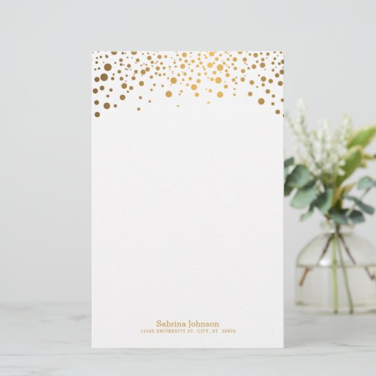 Gold Confetti Dot Print Briefpapier (Staand voorkant)