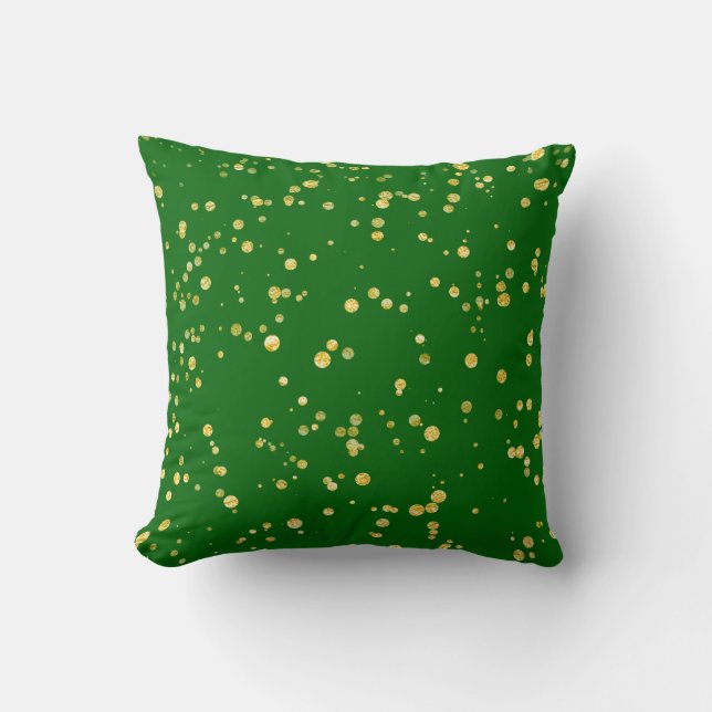 Gold Confetti Dots Emerald Green Kussen (Voorkant)