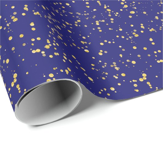 Gold Confetti Dots Midnight Blue  Cadeaupapier (Rol Hoek)