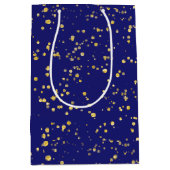 Gold Confetti Dots Midnight Blue Medium Cadeauzakje (Voorkant)