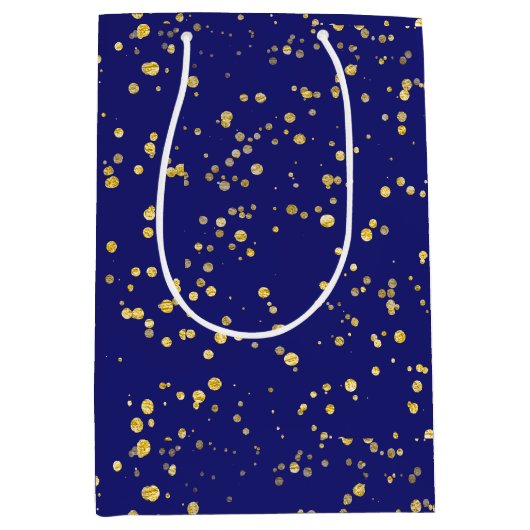 Gold Confetti Dots Midnight Blue Medium Cadeauzakje (Voorkant)