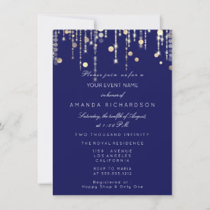 Gold Confetti Drip Birthday Bridal Blue Navy Kaart