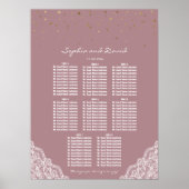 Gold Confetti Dusty Roos Lace Seating Chart Poster (Voorkant)