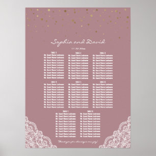 Gold Confetti Dusty Roos Lace Seating Chart Poster