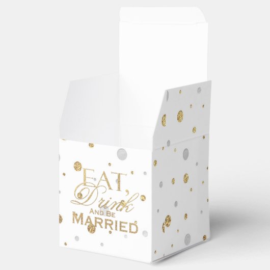 Gold Confetti Eat Drink en moet worden gehuwd Bedankdoosjes (Geopend)