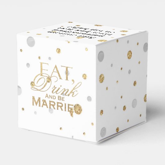 Gold Confetti Eat Drink en moet worden gehuwd Bedankdoosjes (Achterkant)