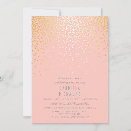 Gold Confetti Elegant  Birthday Party Kaart (Voorkant)
