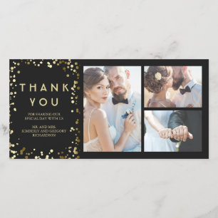 Gold Confetti Elegant Black Weddenschap Hartelijk  Bedankkaart