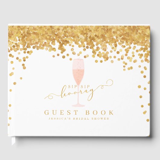 Gold Confetti Elegant Champagne Vrijgezellenfeest Gastenboek (Voorkant)
