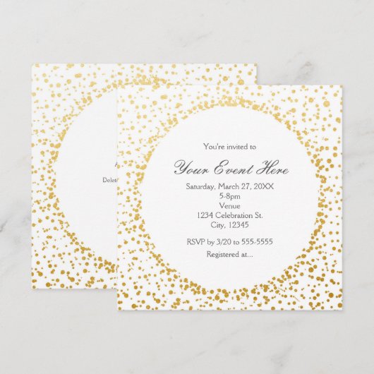 Gold Confetti Elegant Glamor Dot White Invitation Kaart (Voorkant / Achterkant)