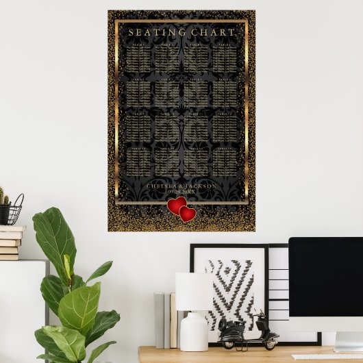 Gold Confetti en Black Damask - Zitkast Poster (Thuiskantoor)