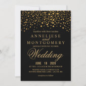 Gold Confetti en Black Wedding Invitation Kaart (Voorkant)