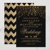 Gold Confetti en Black Wedding Invitation Kaart (Voorkant / Achterkant)