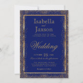 Gold Confetti en Dark Blue Invitation Kaart (Voorkant)