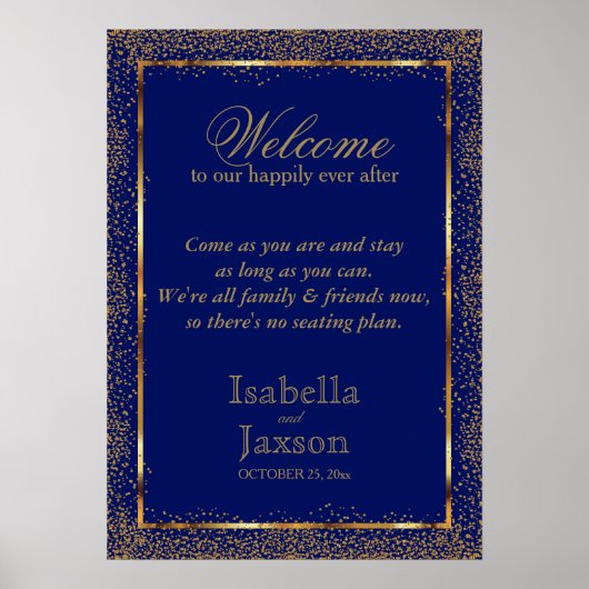 Gold Confetti en Donkerblauw - Welkom Poster (Voorkant)