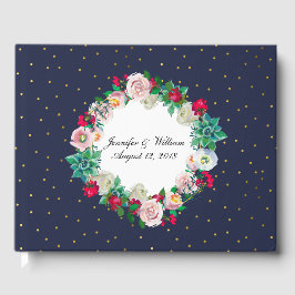 Gold Confetti en Flowers Wedding Guest Book Gastenboek