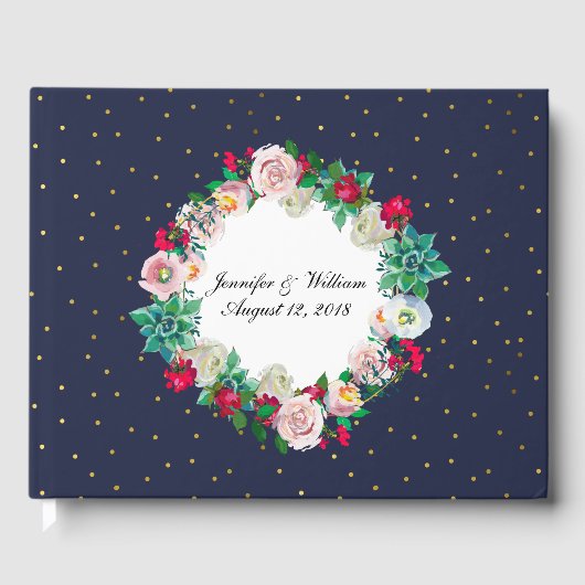 Gold Confetti en Flowers Wedding Guest Book Gastenboek (Voorkant)