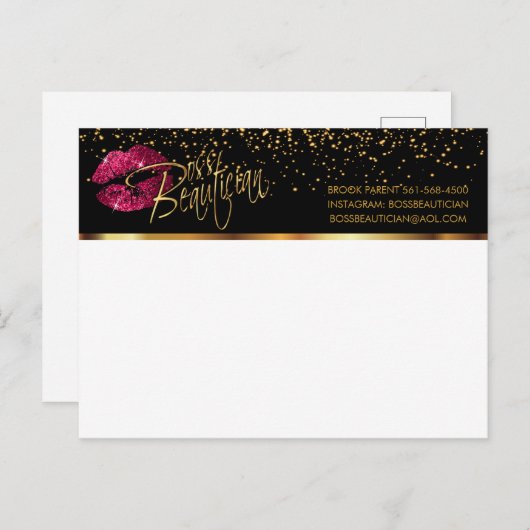 Gold Confetti en hot-roze Lips Aankondigingskaart (Voorkant / Achterkant)