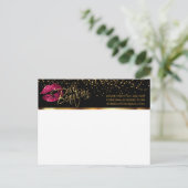 Gold Confetti en hot-roze Lips Aankondigingskaart (Staand voorkant)