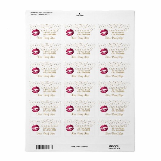 Gold Confetti en hot-roze Lips Etiket (Full Sheet)