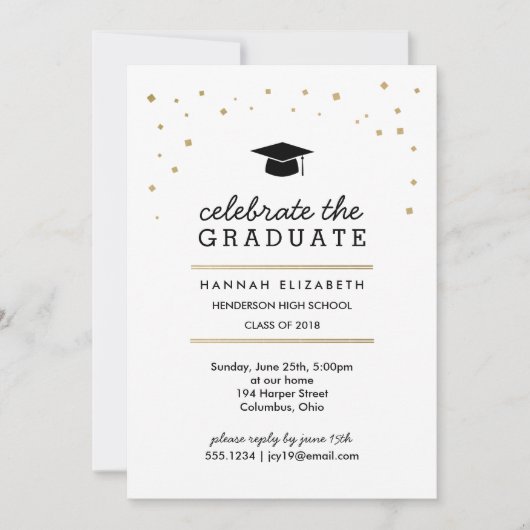 Gold Confetti en Pet Moderne uitnodiging tot het i (Voorkant)