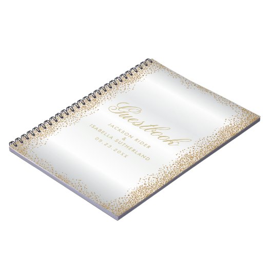 Gold Confetti en White Satin - Guestbook Notitieboek (Linkerzijde)