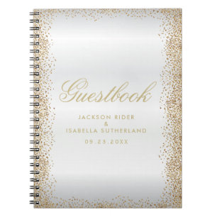 Gold Confetti en White Satin - Guestbook Notitieboek
