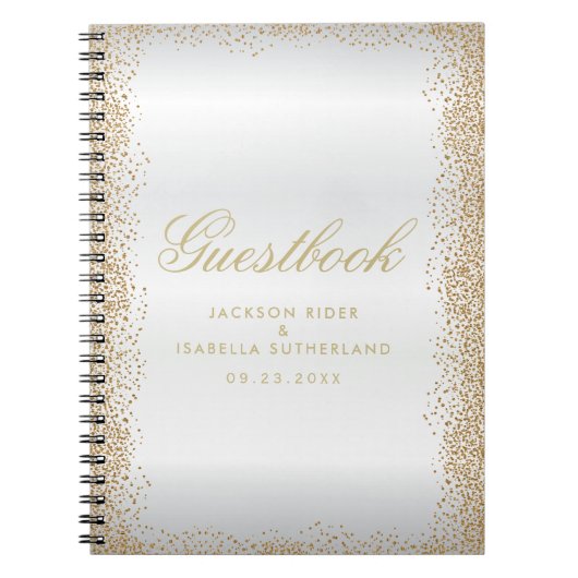 Gold Confetti en White Satin - Guestbook Notitieboek (Voorkant)