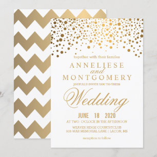 Gold Confetti en White Wedding Invitation Kaart