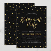 Gold Confetti en zwart | Moderne Pensioenpartij Kaart (Voorkant / Achterkant)