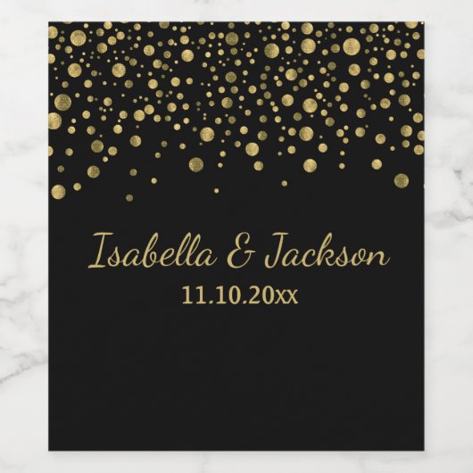 Gold Confetti en zwart Wijn Etiket (Enkel label)