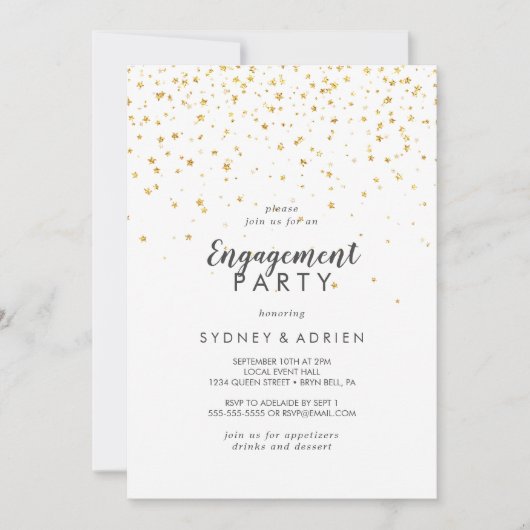 Gold Confetti Engagement Party - Uitnodiging (Voorkant)