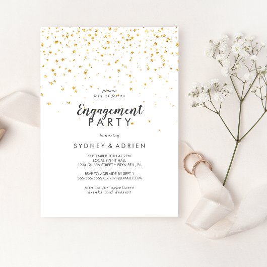 Gold Confetti Engagement Party - Uitnodiging