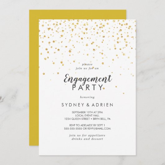 Gold Confetti Engagement Party - Uitnodiging (Voorkant / Achterkant)