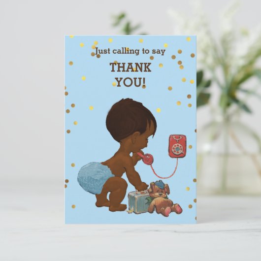 Gold Confetti Enic Baby Boy telefonisch Dank u wel Bedankkaart (Staand voorkant)