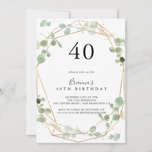 Gold Confetti Eucalyptus 40e verjaardag Kaart (Voorkant)