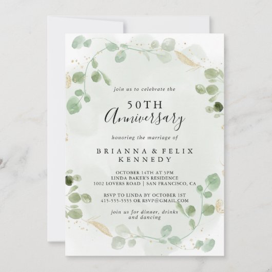Gold Confetti Eucalyptus 50th Wedding Jubileum Kaart (Voorkant)