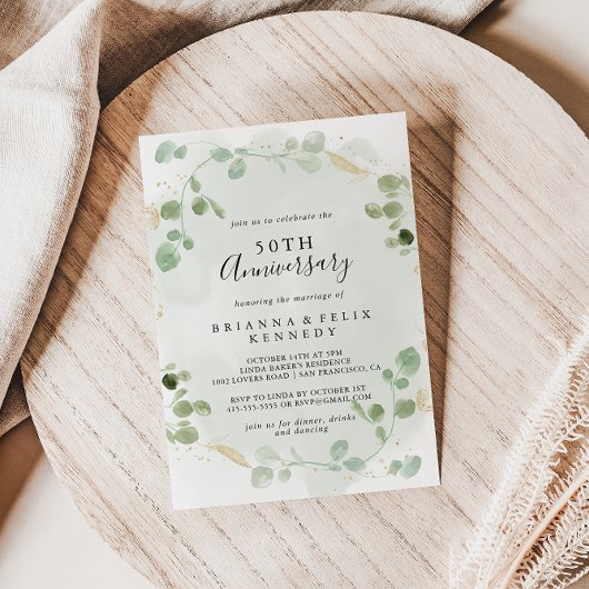 Gold Confetti Eucalyptus 50th Wedding Jubileum Kaart