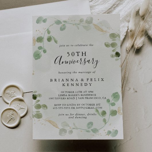 Gold Confetti Eucalyptus 50th Wedding Jubileum Kaart