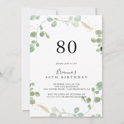 Gold Confetti Eucalyptus 80e verjaardag Kaart (Voorkant)