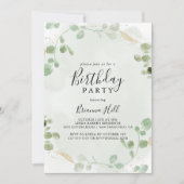 Gold Confetti Eucalyptus Foliage Birthday Party Kaart (Voorkant)