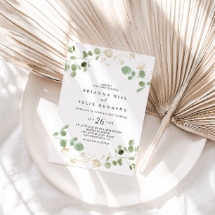 Gold Confetti Eucalyptus Foliage Casual bruiloft Kaart