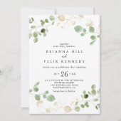 Gold Confetti Eucalyptus Foliage Casual bruiloft Kaart (Voorkant)