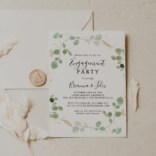 Gold Confetti Eucalyptus Foliage Engagement Party Kaart