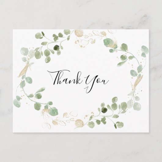 Gold Confetti Eucalyptus Foliage Hartelijk dank Briefkaart (Voorkant)